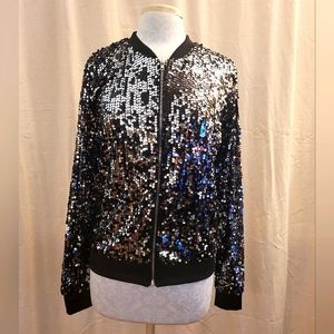 Sequin Bomber Zip-Up Jacket Anna-Kaci Medium